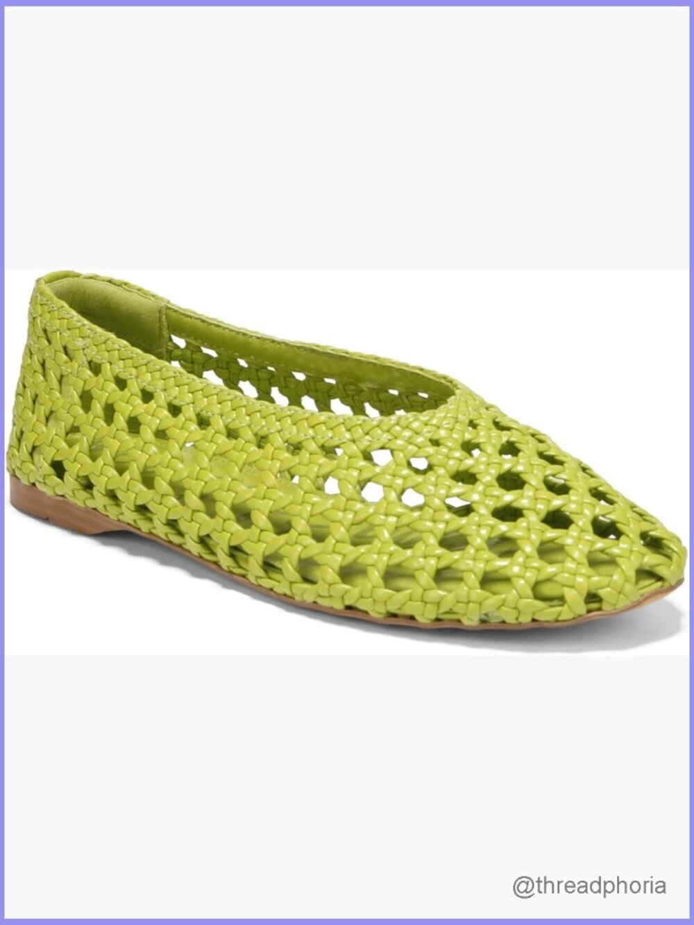 Woven Leather Ballet Flats Square Toe Slip On